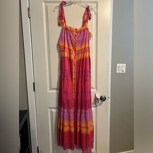 Hale Bob pink and orange button up midi dress